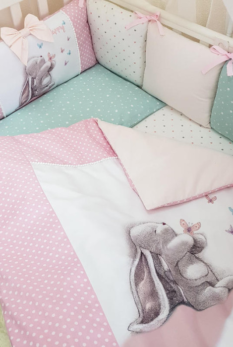 Комплект переменного детского постельного белья с 3 предметов Akvarel, Зайчик с бабочками