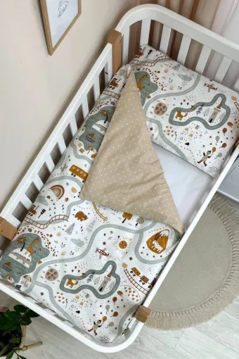 Комплект сменного детского постельного белья Baby Mix, Железная дорога терракот