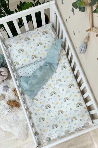 Комплект сменного детского постельного белья Baby Mix, Радуга горчично-голубая