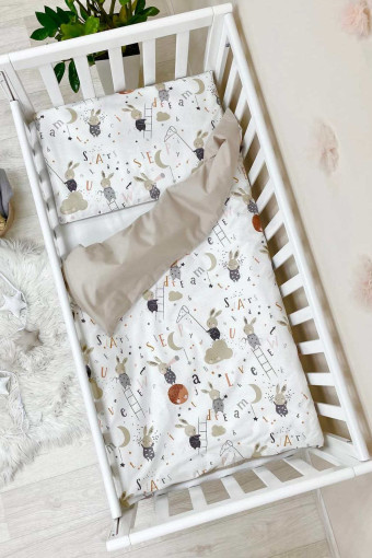Комплект сменного детского постельного белья Baby Mix, Зайчики на леснице бежевый