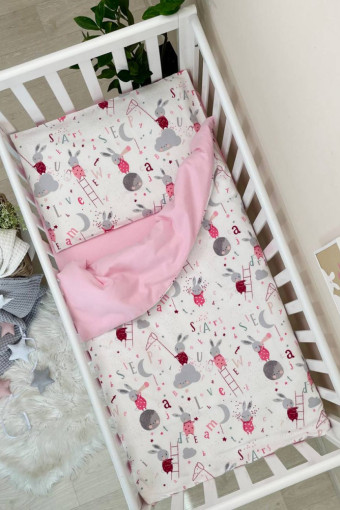 Комплект змінної дитячої постільної білизни Фланель, Зайчики на драбинках на рожевому