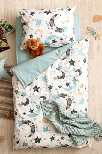 Комплект детского сменного постельного белья в кроватку, Арт звёзды мята