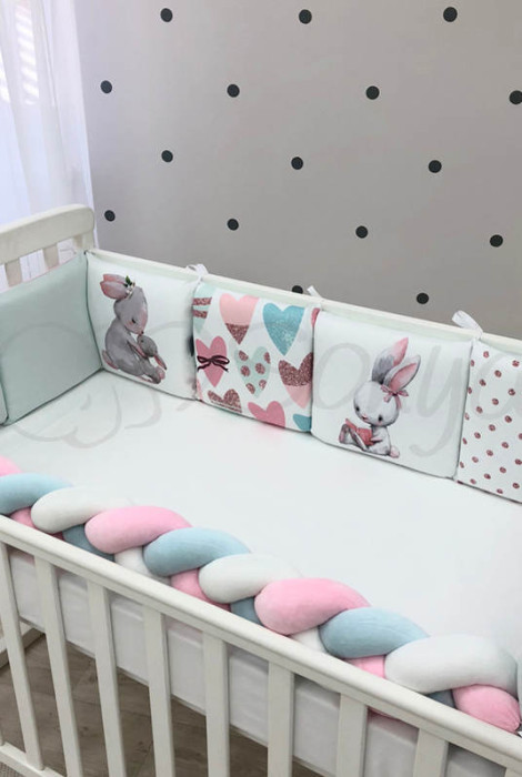 Комплект захисних бортиків в дитяче ліжко Baby Design, Зайчики