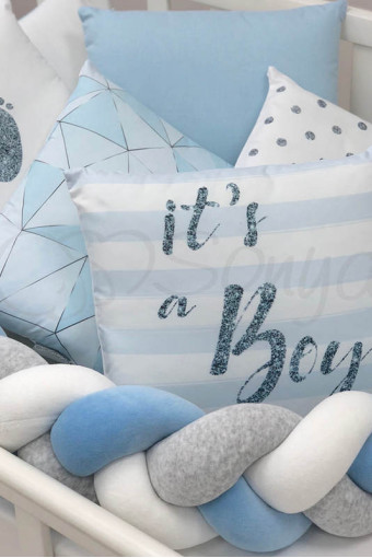 Комплект захисних бортиків в дитяче ліжко Baby Design, Блакитна геометрія