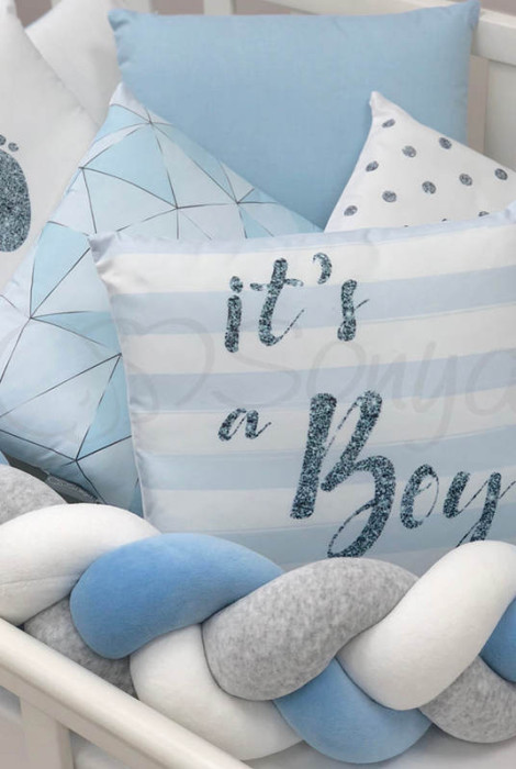 Комплект защитных бортиков в детскую кровать Baby Design, Голубая геометрия