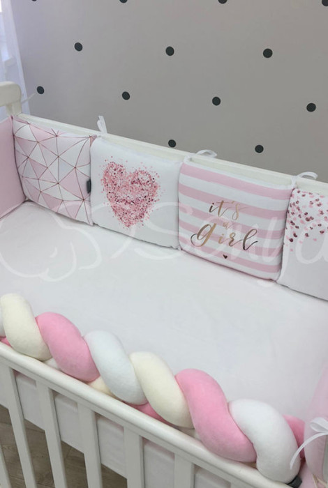 Комплект защитных бортиков в детскую кровать Baby Design, Розовая геометрия