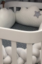 Защитные бортики в детскую кроватку белого цвета из вафельки, Облака