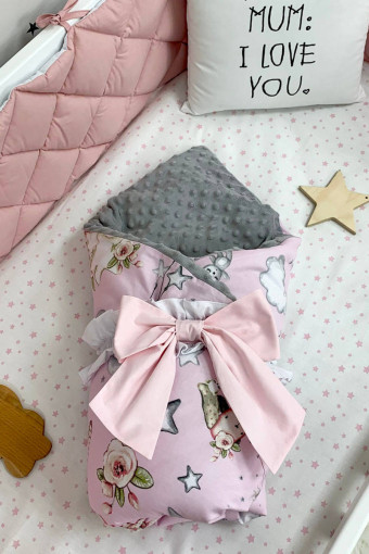 Плед-конверт с одеялом, Куклы на розовом