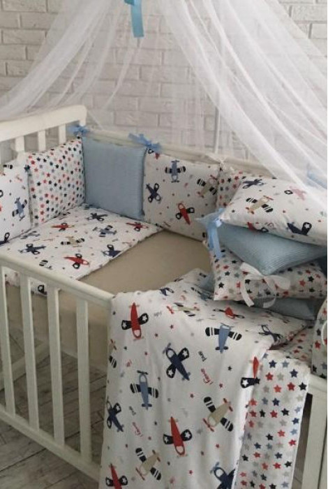 Комплект дитячої постільної білизни із 7 предметів Baby Design Premium, Аероплан