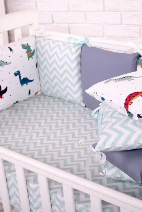 Комплект захисних бортиків в дитяче ліжко Baby Design Premium, Діно