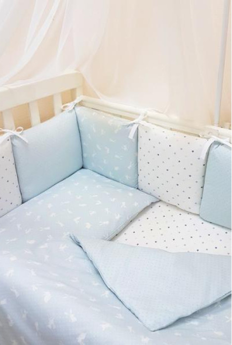 Комплект змінної дитячої постільної білизни із 3 предметів Baby Design Premium, Кролики блакитний
