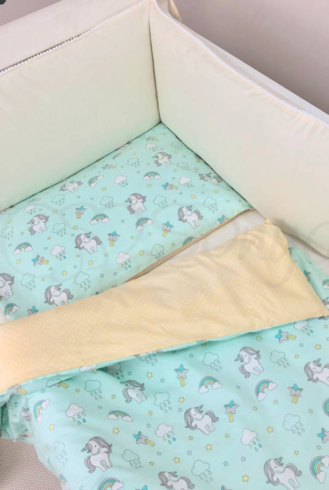 Комплект переменного детского постельного белья с 3 предметов Nice, Единороги на мяте