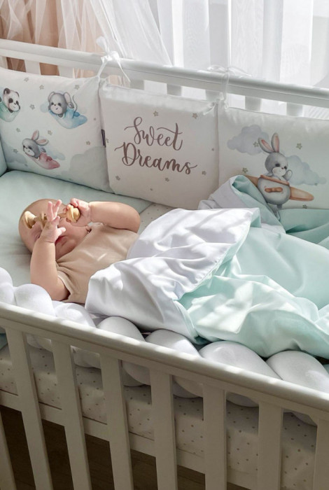 Повний комплект дитячої постільної білизни з ковдрою і подушкою та бортиками Art Design Sweet animals