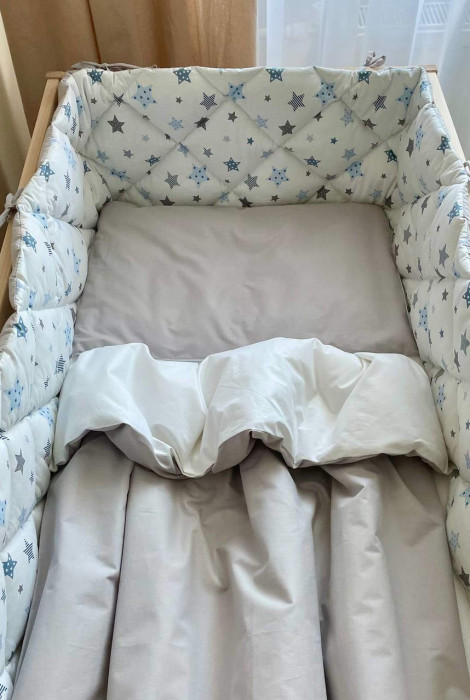 Полный комплект постельного белья в детскую кроватку Baby Dream, Stars голубого цвета