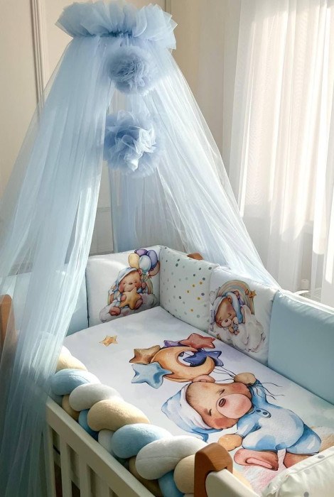 Комплект дитячої постільної білизни з 6 предметів Ведмедик Гаммі, блакитний