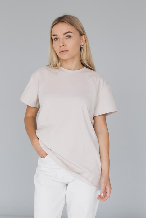 Простора футболка для вагітних з секретом для годування, ванільного кольору