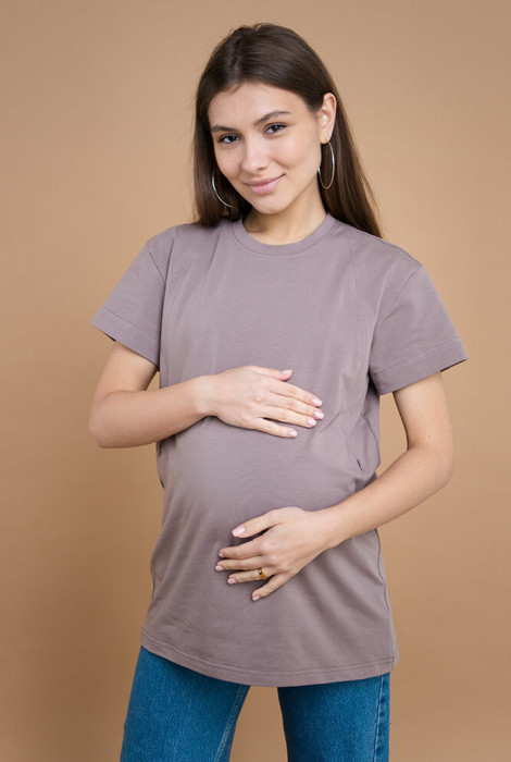 Простора футболка для вагітних з секретом для годування, в кольорі какао