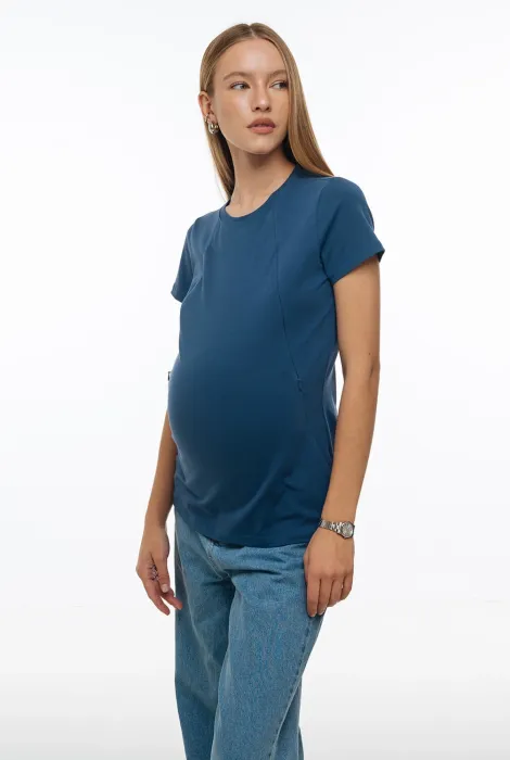 Футболка прямого крою для вагітних та годуючих, синя