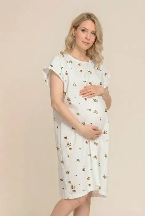 Платье-рубашка для родов и кормления, молочное с розами