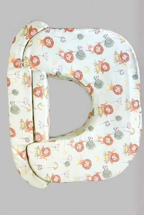 Бавовняна наволочка на ортопедичну подушку для годування двійні, леви на м'ятному фоні Бавовняна наволочка на ортопедичну подушку для годування двійні, леви на м'ятному фоні