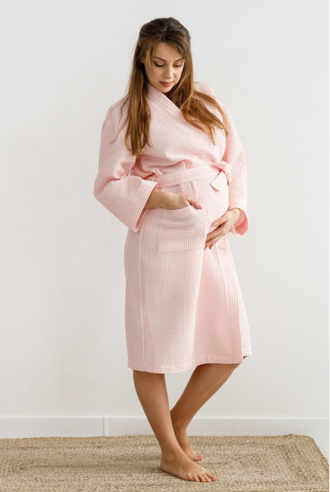 Вафельный халат для беременных Mary, розового цвета