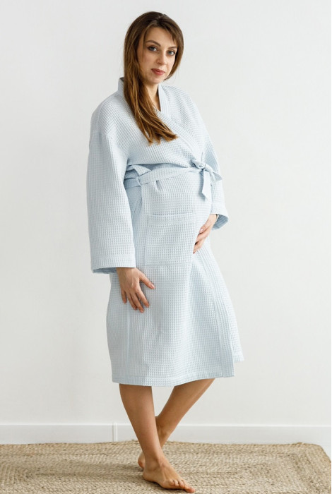 Вафельный халат для беременных Mary, голубого цвета.