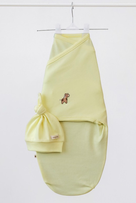 Пеленка-кокон на липучке с шапочкой Purl, жираф