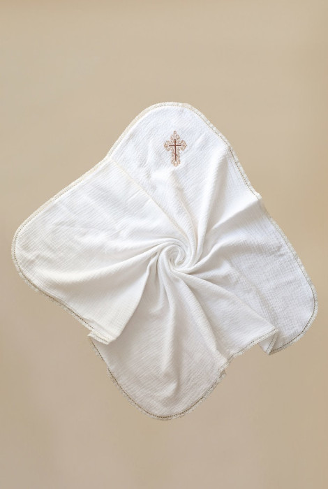 Муслінова крижма для хрещення з мереживом Jeremy, білого кольору