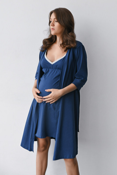 Халат для беременных и в роддом 25316, синего цвета
