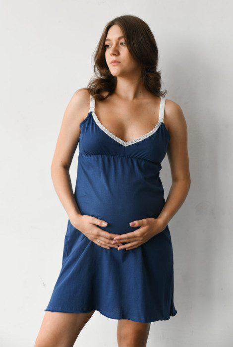 Рубашка для беременных и кормления 24133, синего цвета