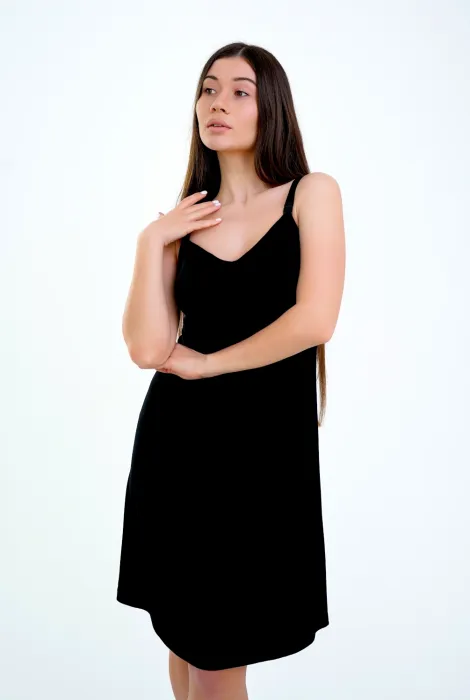 Витончена сорочка для вагітних і годуючих 24195, чорна Витончена сорочка для вагітних і годуючих 24195, чорна