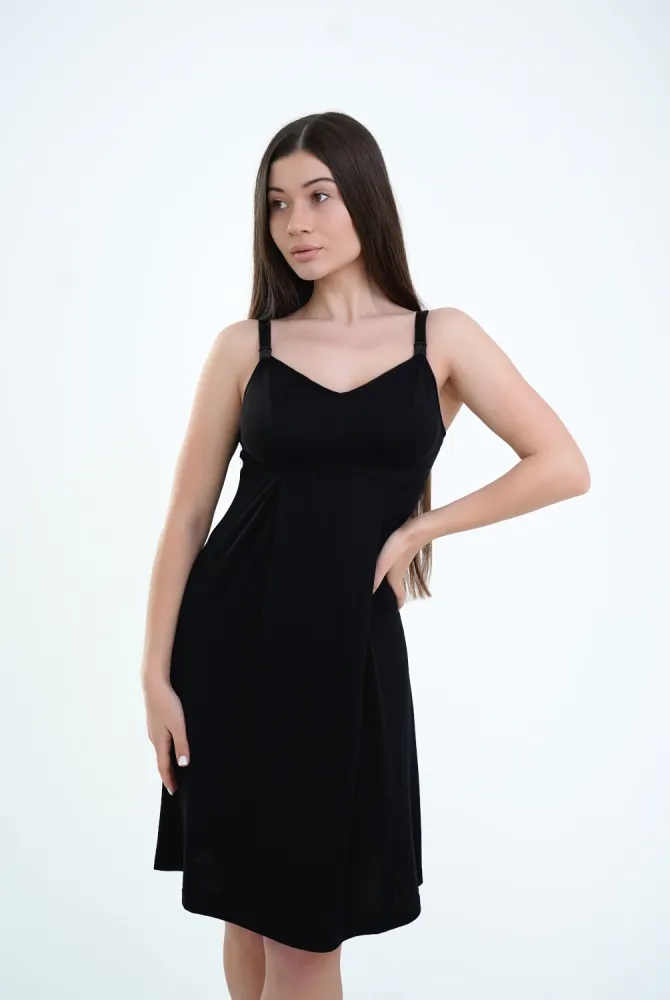 Витончена сорочка для вагітних і годуючих 24195, чорна Витончена сорочка для вагітних і годуючих 24195, чорна