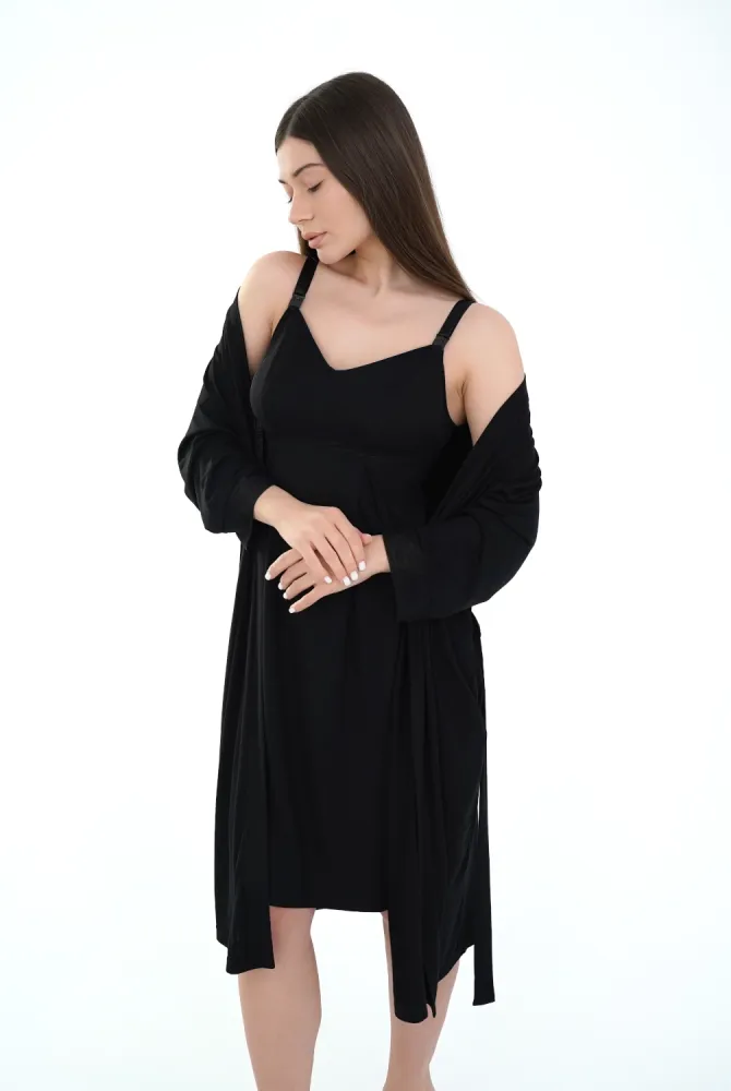 Халат для вагітних і годуючих 25319, чорний Халат для вагітних і годуючих 25319, чорний
