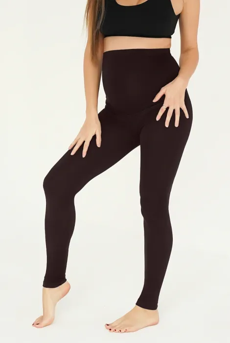 Леггинсы утепленные из дайвинга на плотном флисе для беременных, шеколадные