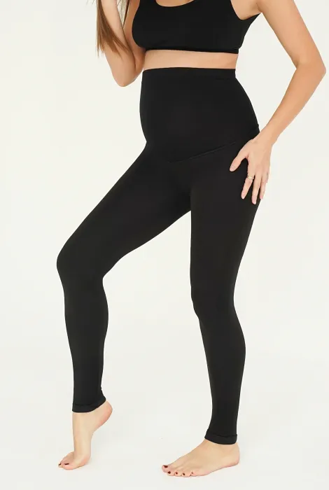 Леггинсы утепленные из дайвинга на плотном флисе для беременных, чёрные