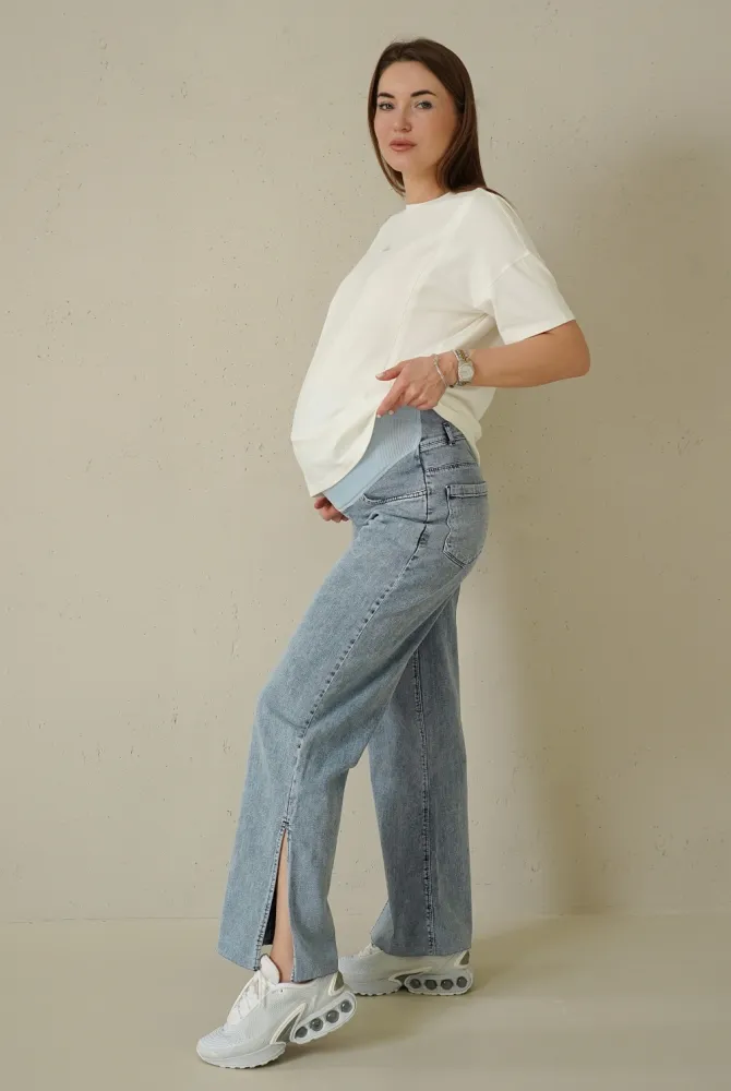 Джинси Wide leg для вагітних 45000, блакитні Джинси Wide leg для вагітних 45000, блакитні