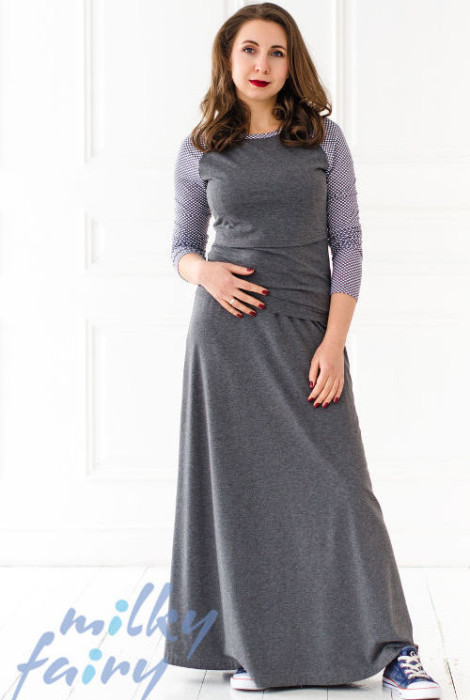 Реглан с длинным рукавом для беременных и кормления серый / горошек