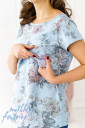 Свитшоты с коротким рукавом для беременных и кормления голубой / цветы
