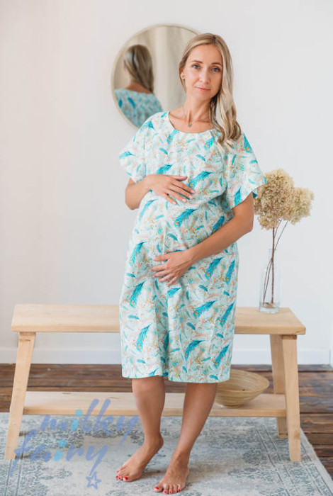Платье-рубашка для родов и кормления, Перышки