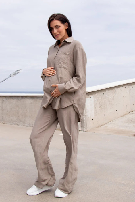Літній костюм штани і сорочка для вагітних 4331711, оливкового кольору