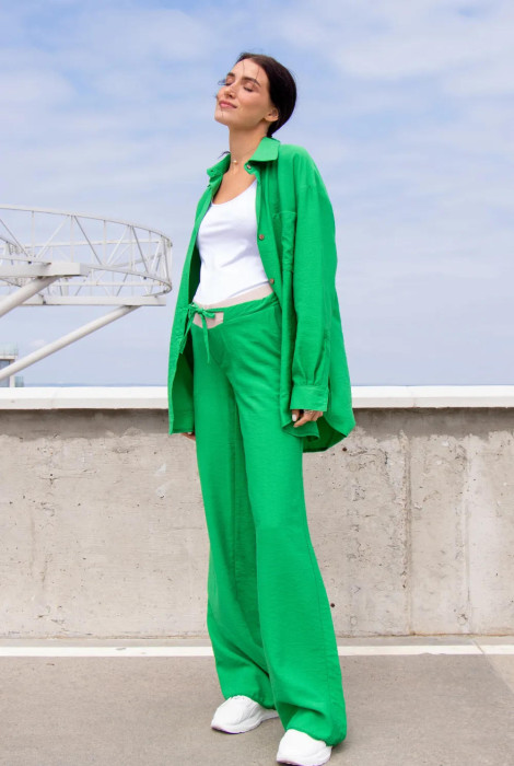 Летний костюм брюки и рубашка для беременных 4331711, зелёного цвета