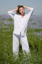 Летний костюм брюки и рубашка для беременных 4331749, белого цвета