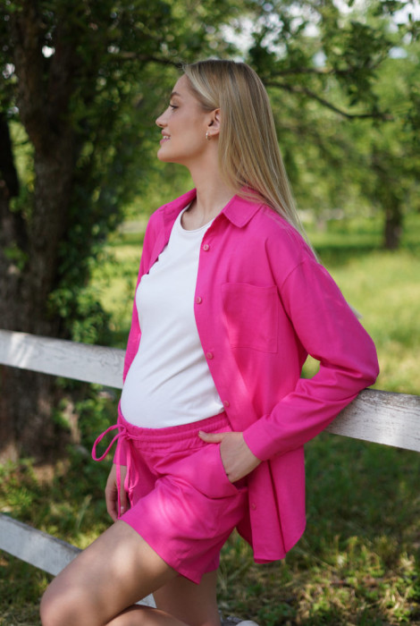 Лляний костюм шорти і сорочка для вагітних  5000 770, малинового кольору