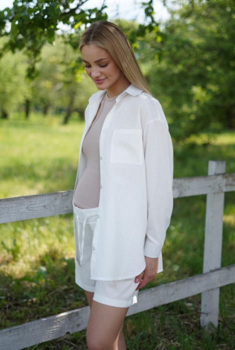 Лляний костюм шорти і сорочка для вагітних  5000 770, молочного кольору