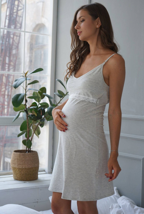 Ночная рубашка для беременных и кормления 3059041, серый меланж