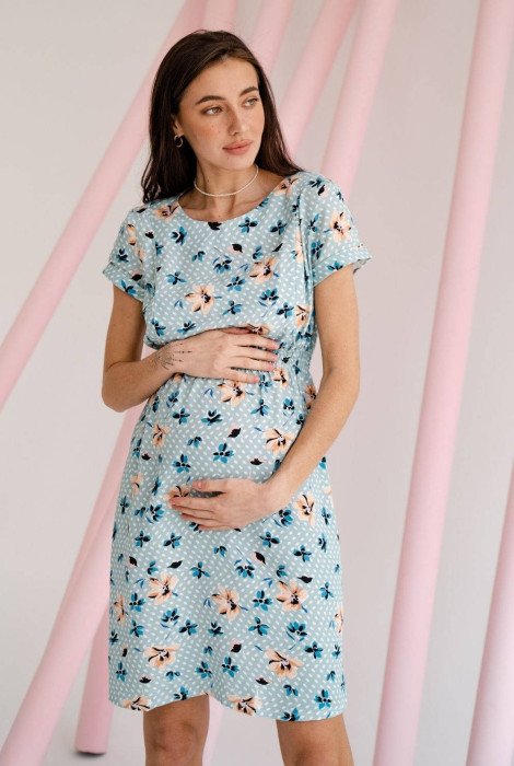 Платье для беременных и кормления арт.3178604, серо-синий горох