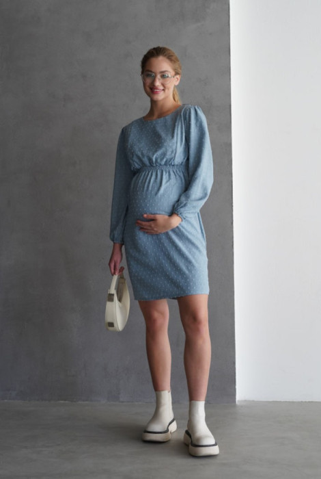 Сдержанное маленькое платье для беременных и кормления 4497763, голубой