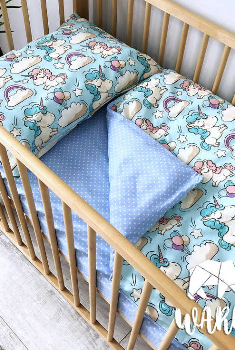 Комплект детского постельного белья, Голубые единорожки