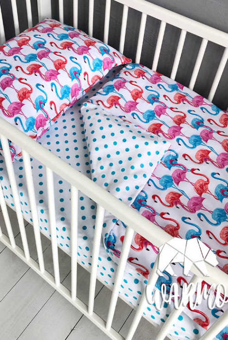 Комплект детского постельного белья, Разноцветные фламинго
