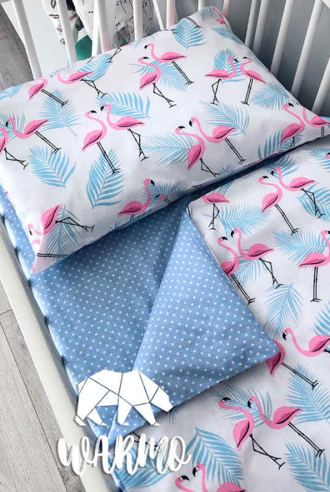 Комплект детского постельного белья, Фламинго на голубом